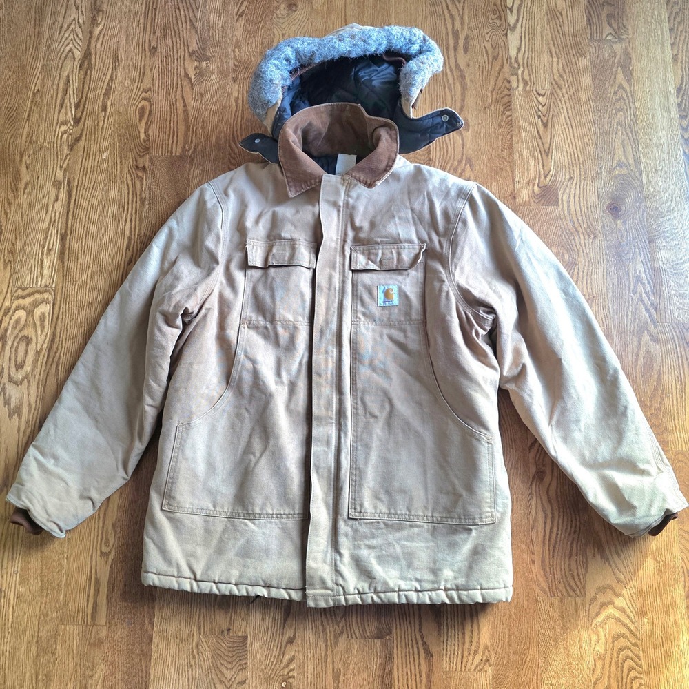 Vintage Carhartt Duck Canvas Jacket CQ196‎ Arctic Lined Mens 48T Detachable Hood